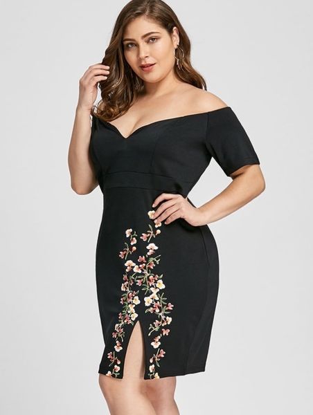

new off shoulder oversized women's split print hip wrap dress 026, Black;gray