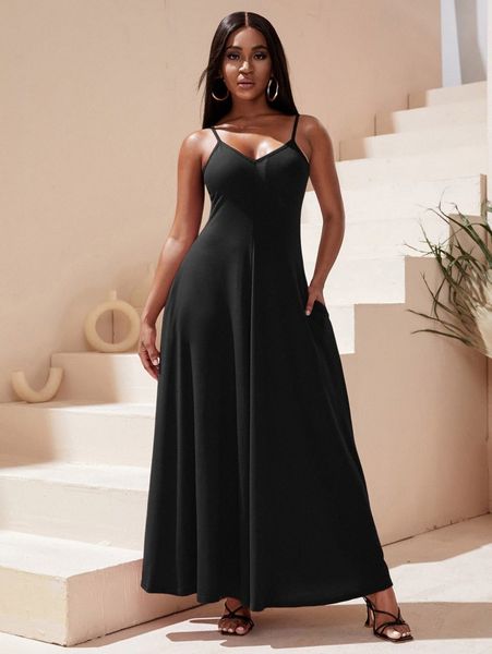 

sxy solid hidden pocket cami dress y7xk#, Black;gray