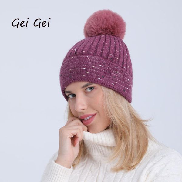

beanie/skull caps soft fur winter hats for women plus velvet warm beanies ladies autumn outdoor riding ski womens knitted wool cap, Blue;gray