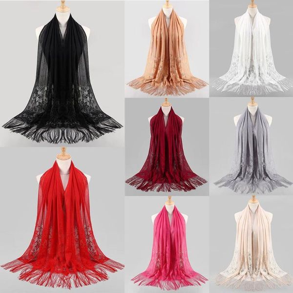 

женщины мусульманской исламской кисточка lace hollow длинного хиджаб шарф шаль wrap похититель новой осень зима шея бандан универсального ша, Blue;gray