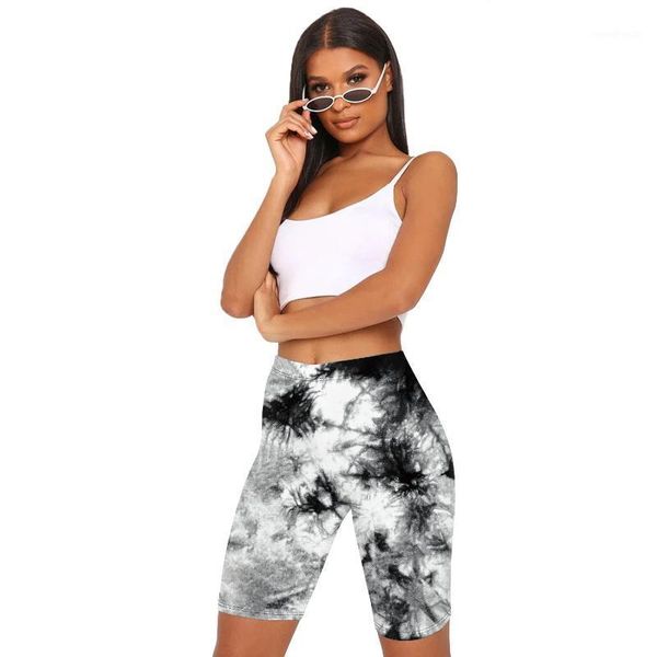 

yoga outfits women printed cycling shorts mid thigh stretch short leggings high waist colorful tie dye bicycle capri pants shorts1, White;red