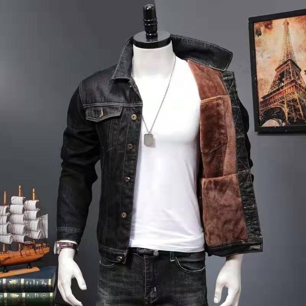 

thick very warm winter outwear new 2020 slim brand clothing denim jacket men jacket and coats male cowboy m-5xl, Black;brown