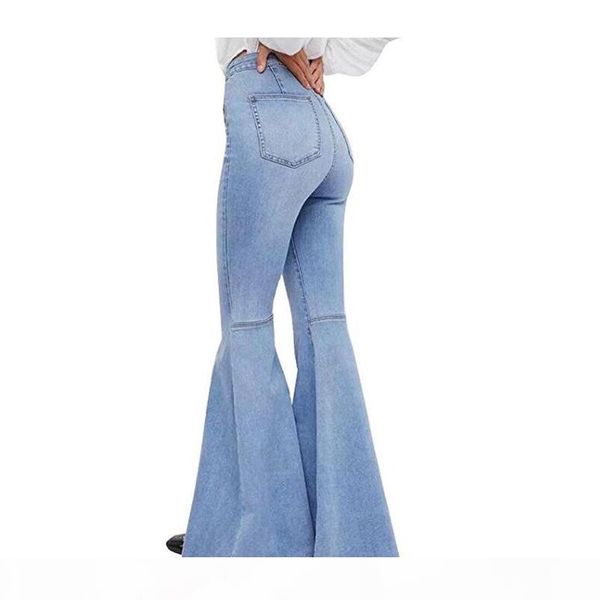 

2019 new jean for women pants large size flared jeans wide leg ultra stretch jeans bell bottom jeans mid rise 90s stretch denim, Blue