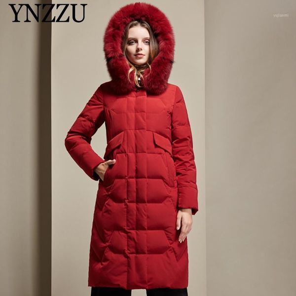 

women long down jacket winter 2020 fur collar hooded female warm outwear large size thick coat chic ynzzu 9o1541, Black