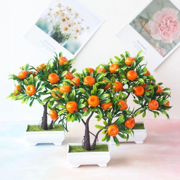 

decorative flowers & wreaths artificial plants bonsai mandarin orange fruit tree potted for home wedding room decoration flower el party dec