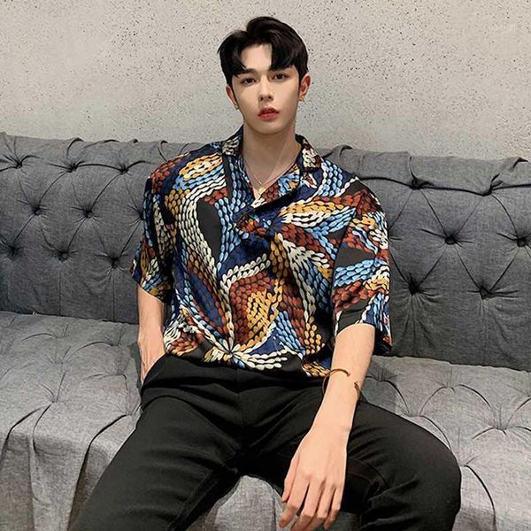 

summer fashion trends 2020 printing short sleeve shirt for men casual night club blouse cardigan stage show party shirt1, White;black