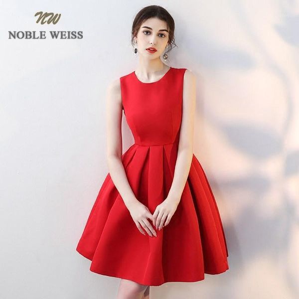 

noble weiss elegant o-neck prom gowns a-line formal evening gown short satin prom dress, White;black