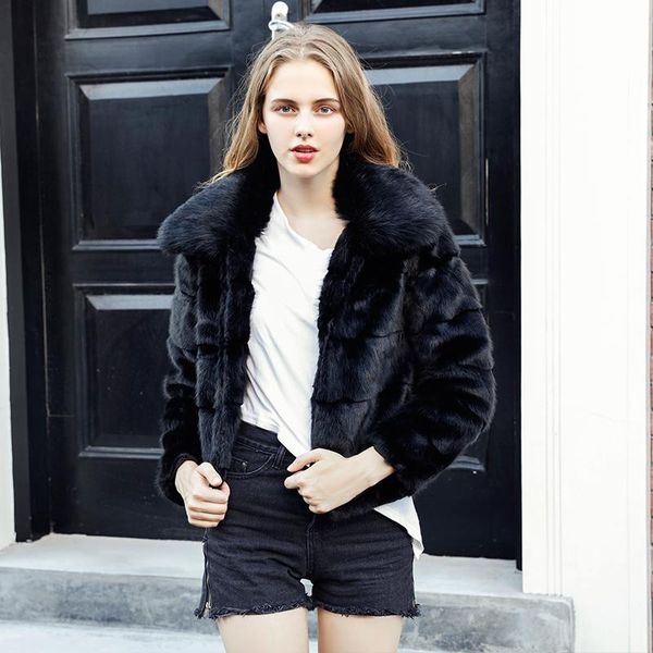 

2020 women winter faux fur coat warm female jackets faux fur, Black