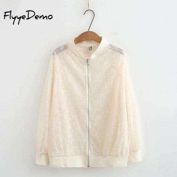 

lace sleeve women basic coats long sleeve lace transparent zipper casual loose jacket coat bomber jacket outwear plus size 4xl1, Black;brown