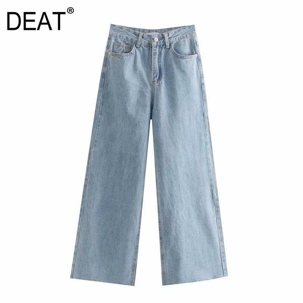 

deat] 2020 spring autumn new fashion tide straight loose high waist temperament women light blue casual wide leg jeans 13u214