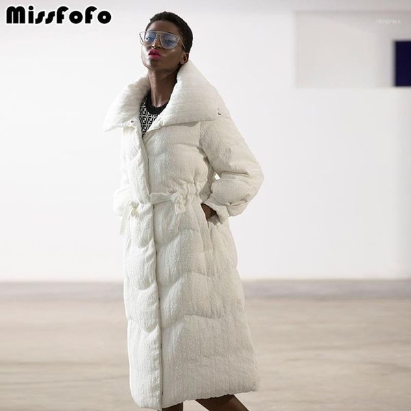 

missfofo 2018 new fashion women's duck down jacket elegant white black slim button belt ladies size s-xl1