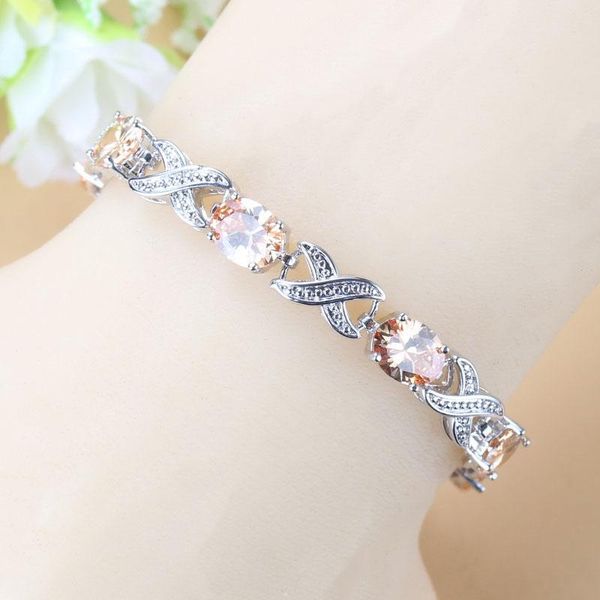 

2020 new arrival champagne cubic zirconia silver color women jewelry link bracelet length 21.5cm, Black