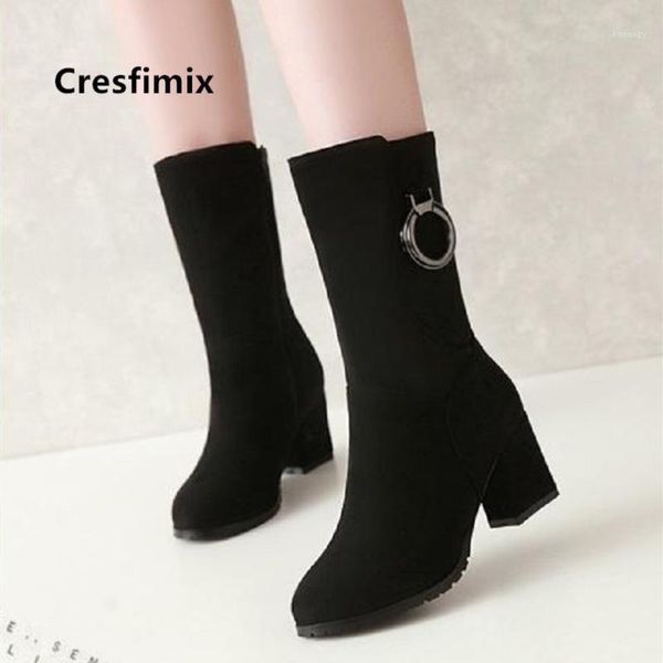 

boots cresfimix women fashion sweet black suede high heel long lady casual comfortable female street autumn a60521