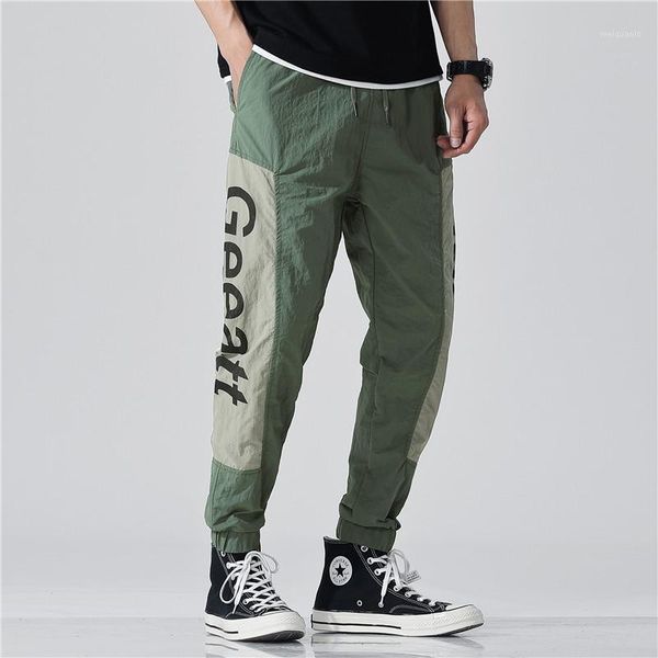 

summer nine points casual pants men's fashion small foot stitching colour beam feet hallen pants men's nine points fat1, Blue