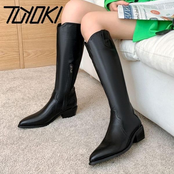 

boots tuyoki women winter knee high pointed toe zipper long fashion cool shoes woman footwear size 31-431, Black
