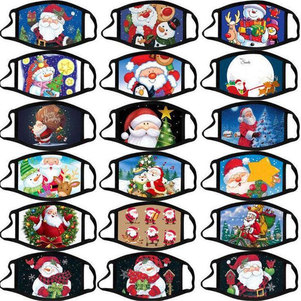 Em armazém, Halloween Natal Cara da forma Mask Dustproof respirável Papai Noel Elk Impressão de protecção Máscaras Adulto Xmas