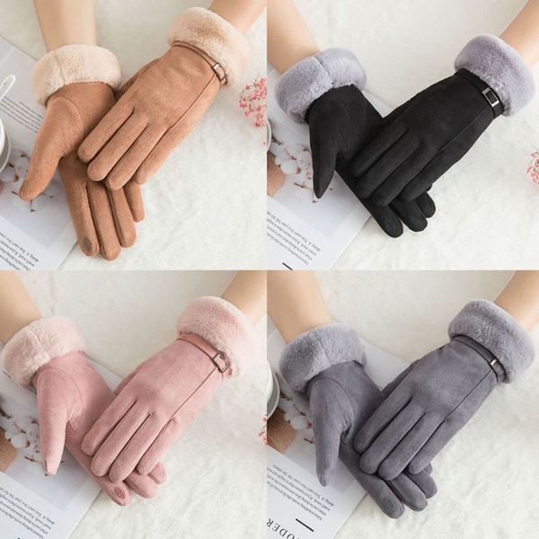 

women suede gloves winter wram touch screen driving ski hand warmer windproof riding glove, Blue;gray