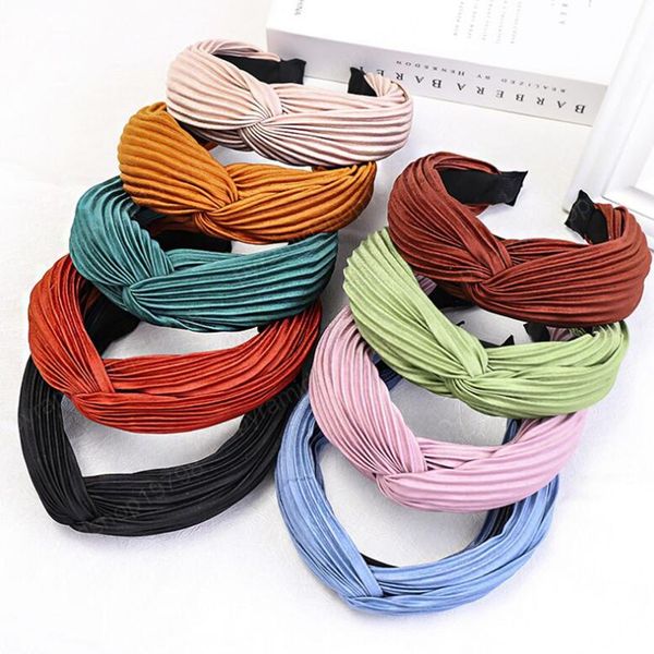 

new fashion women headband cross knot crumpled cloth solid hairband soft high elastic hair band female hair accessories, Slivery;white
