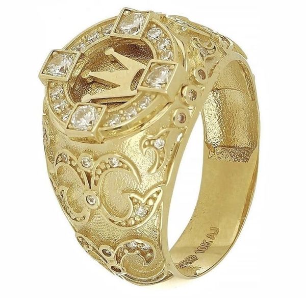 

wedding rings vintage hip hop rock ring gold crown men antique jewelry shinying zircon party birthday gift drop, Slivery;golden