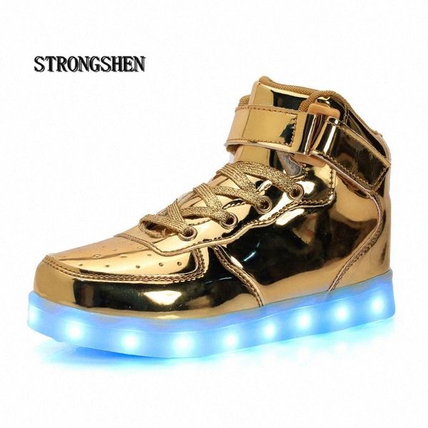 

strongshen led children shoes 2018 usb charging basket shoes with light up kids casual boys&girls luminous sneakers gold silver #oc5k