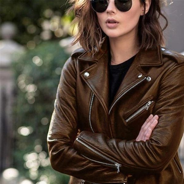 

2021 autumn leather jacket women outwear faux leather coats for women plus size slim short womens leather jacket, Black