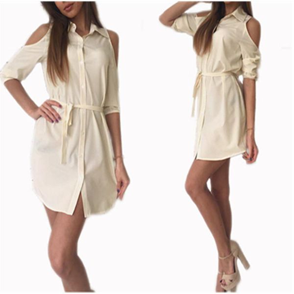 

2020 loose shirt dress summer mini casual dresses three quarter solid office dress party women clothing pink lx227, Black;gray