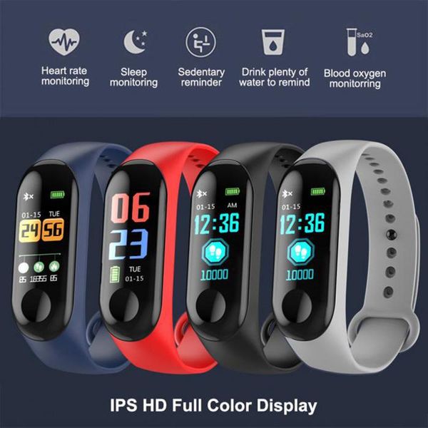 

m3 fitness bracelet waterproof blood pressure ips color screen running walking tracker heart rate pedometer smart band wmtpfi xhlove