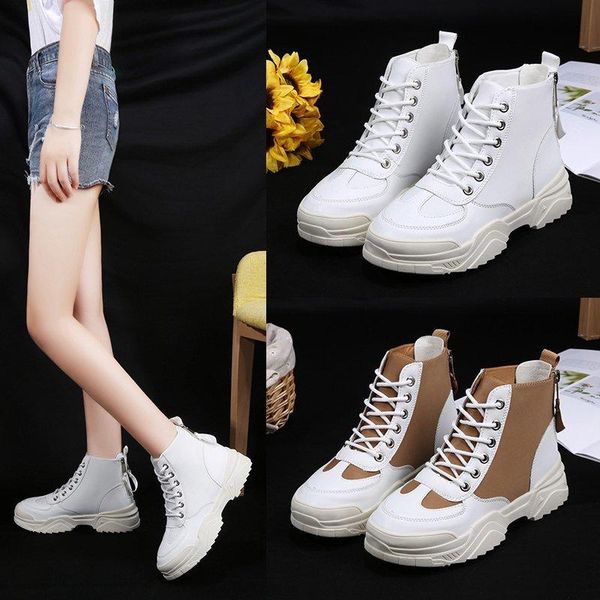 

double zip cross band riding boots women sewing patchwork casual sneakers ladies high heels short botines student platform shoes, Black
