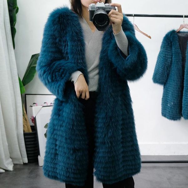 

women's fur & faux natural coats middle length winter slim strip sewed together overcoat turquoise warm thick women jacket parkas wh391, Black