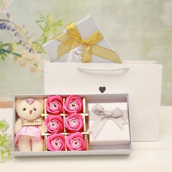 

wedding romantic rose bear valentine's gift 6pcs soap flower heads artificial flowers box for box petals with gift bathing day nxmkv