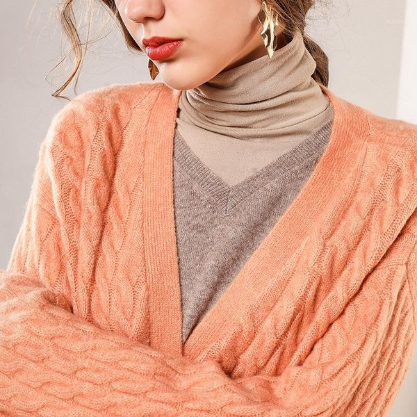 

smpevrg 100% alpaca cashmere sweater female cardigan long sleeve v-neck long cardigan women sweater knitted jumper women coats1, White