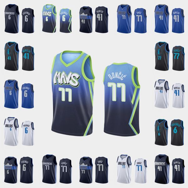 

dallas mavericks men luka doncic kristaps porzingis dirk nowitzki association basketball jersey, Black