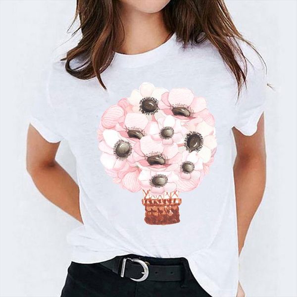 

t shirts for women floral flower travel holiday 90s printing print lady womens graphic t shirt ladies female tee shirt, White