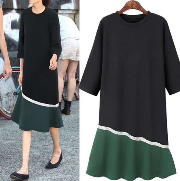 

women's / ss19 3 new large 4 sleeve crew neck mid length ruffle drs, Black;gray