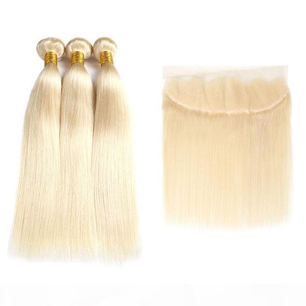 

honey blonde weave brazilian virgin straight human hair lace frontal closure with bundles 613 blonde human hair extensions with closure, Black;brown