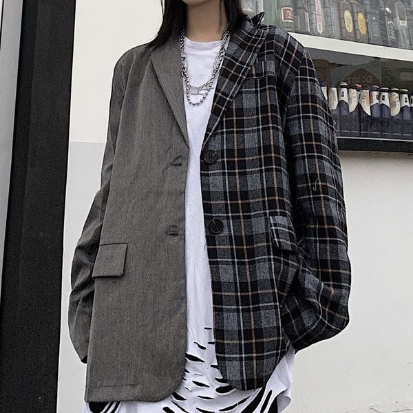 

2021 men's suits spring and winter thin new plaid sewing suit young clothes wbjf, White;black