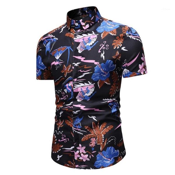 

men shirts /2020 new fashion boutique printing men's slim casual hawaiian short-sleeved shirts may311, White;black