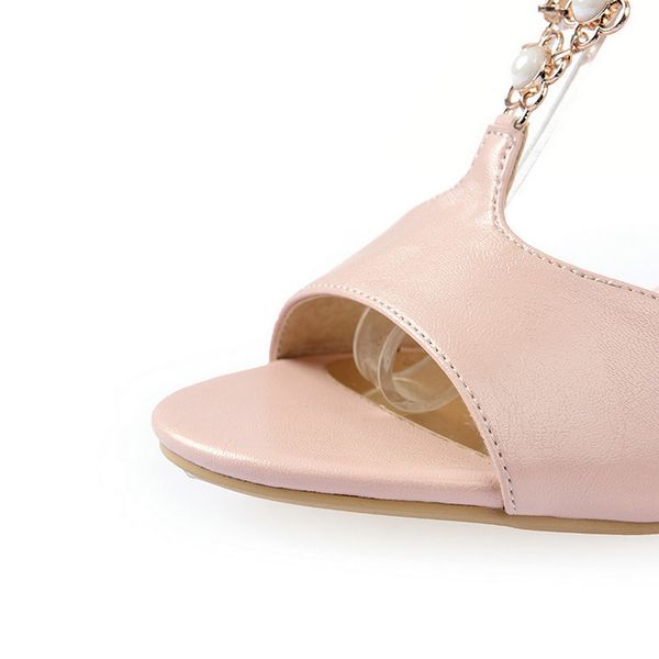 

2021 new new summer microfiber peep toe female sandals square high heels string bead t-strap buckle women pumps big size 34-42 2ka6, Black