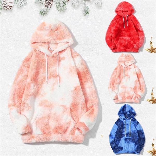 

loose plush hoodies women zipper long sleeve warm sweatshirt autumn winter tie dye sweatshirts thicken pullover a15 201216, Black