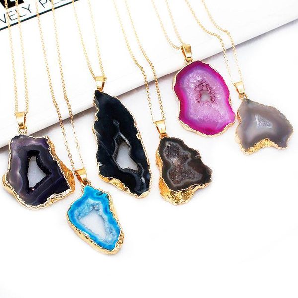 

natural raw geodo stone pendant necklace healing crystal quartz reiki chakra for women 1pcs1, Silver