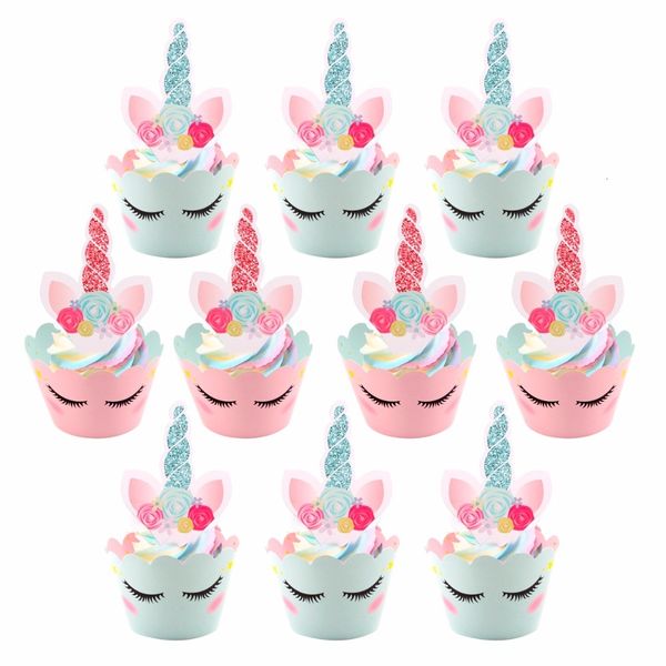 

fengrise 24pcs pink ers rainbow wrappers happy birthday cake decor unicorn party supplies