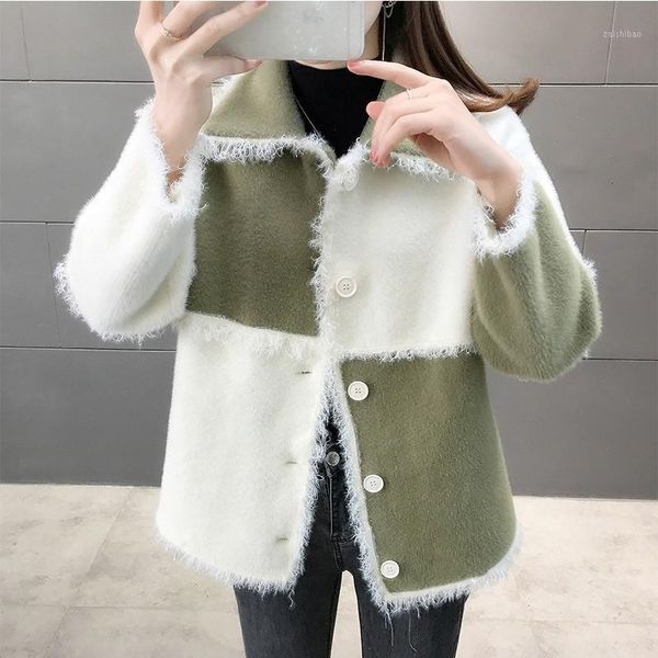 

mink fleece knitted cardigan sweater women 2020 autumn winter fashion new tassel single-breasted loose trend 2561, White