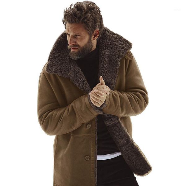 

kimsere fashion men's winter warm long trench coat fleece lined thick thermal outerwear for man parkas overcoat windbreaker1, Tan;black