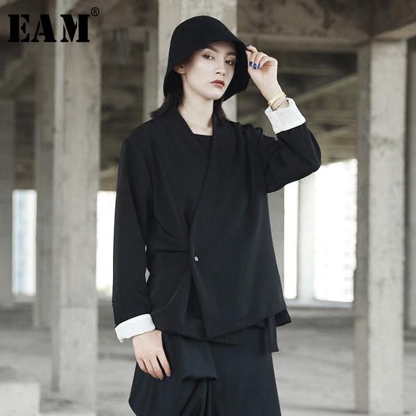 

eam] loose fit black bandage temperament thin jacket new v-collar long sleeve women coat fashion tide spring 2020 jr504, Black;brown
