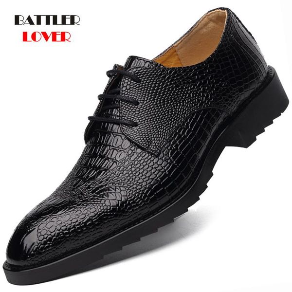

men genuine leather dress shoes autumn men business wedding shoes lace up mens formal oxfords for casual shoe, Black