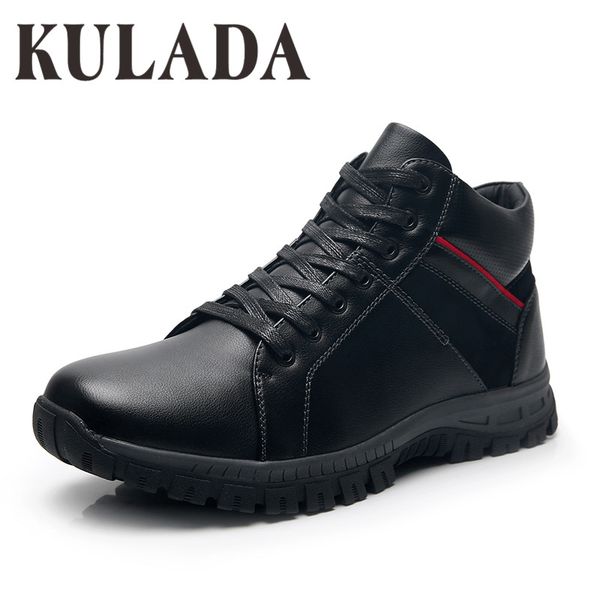 

kulada boots men thick fur warm winter shoes outdoor activity sneakers boots men zipper waterproof boos, Black