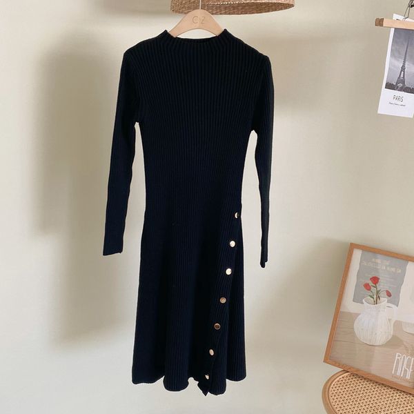 

2021 new sweater women thin slim elegant party knitted female autumn winter fashion long sleeve one-piece dress korean 6bb0, Black;gray
