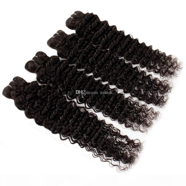 

wholesale malaysian virign hair deep wave curly 4 bundles 100g bundle brazilian peruvian human hair deals raw indian human hair bundles, Black