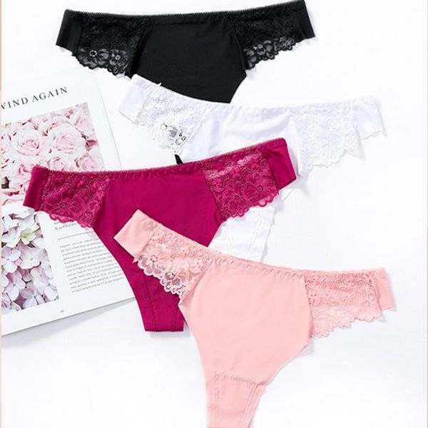 

women's panties seamless lace underwear thong g-string briefs lingerie ladies t-back women solid low-rise dropship, Black;pink