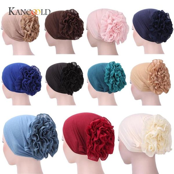 

kancoold bandanas wrap cap women flower muslim stretchable ruffle cancer chemo hat beanie scarf turban head wrap cap pjat9, Blue;gray